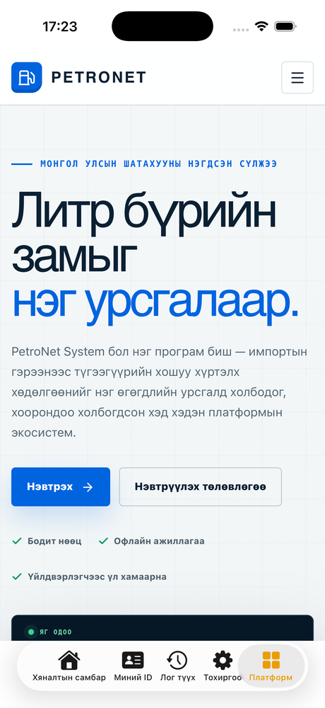 iOS дээрх ажлын муж, доор нь native таб мөр