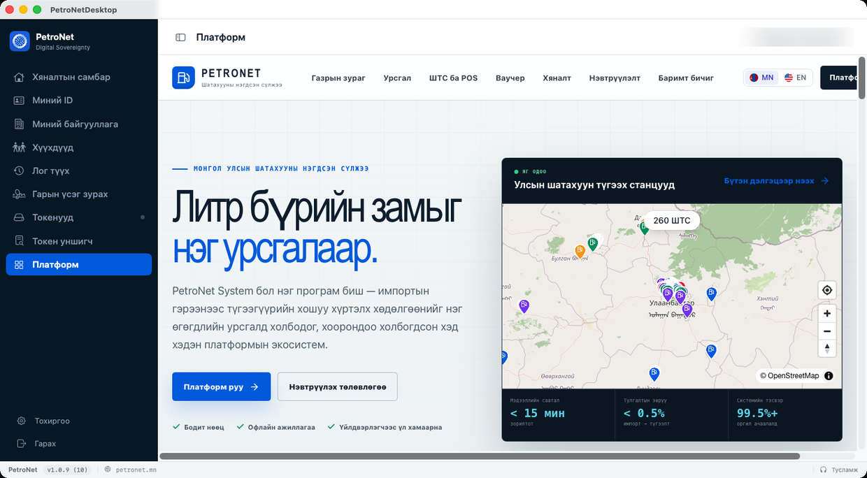 macOS бүрхүүл дотор petronet.mn-ий ажлын муж